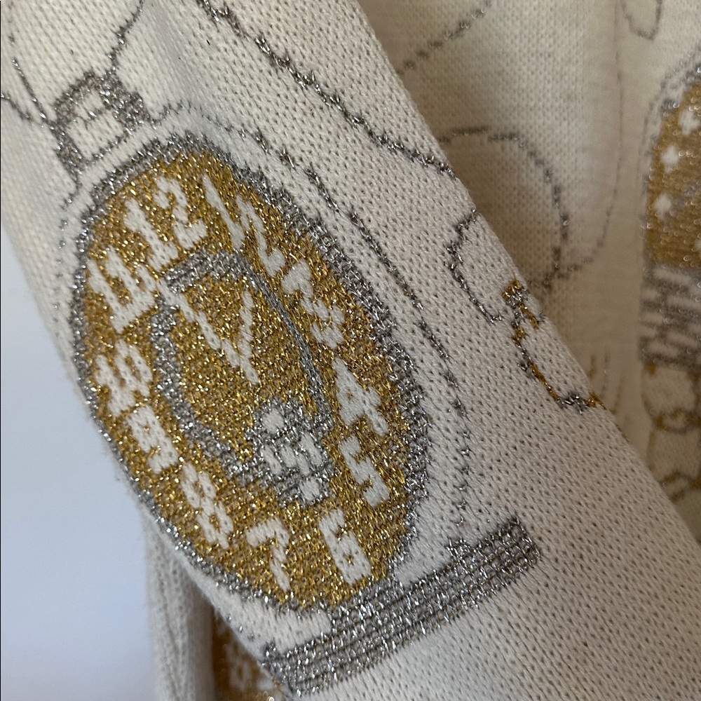 Vintage glamour knit time clock sweater gold metallic stop watch medium - Picture 4 of 6